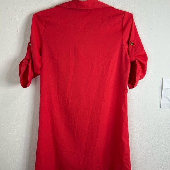 Speed Control Coral Shirt Dress Small Button Front Tab Sleeve Casual Tunic Style - Picture 12 of 12
